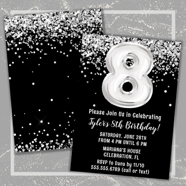 Black and White 8th Birthday Party Invitation (Creator Uploaded)