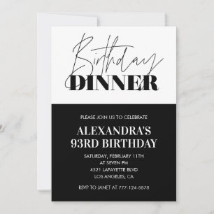 Black and white 93rd birthday invitations Dinner