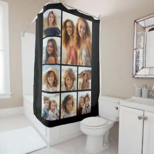 Black and White 9 Photo Collage with Monogram Shower Curtain
