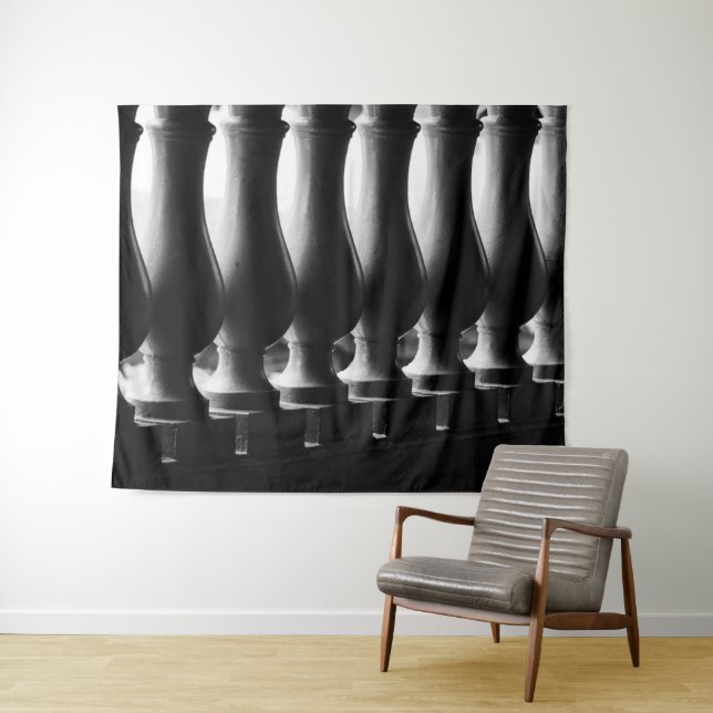 Black and White Abstract Architecture Tapestry (In Situ (Horizontal))