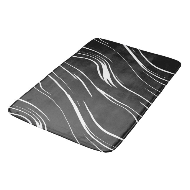 Black and White abstract Bath Mat (Angled)