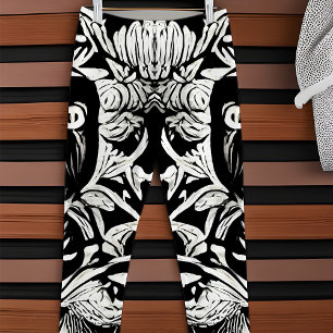 Black and White Abstract Botanical Floral Vines Leggings