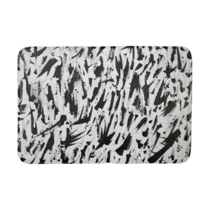 Black and White Abstract Brushstrokes Art Bath Mat