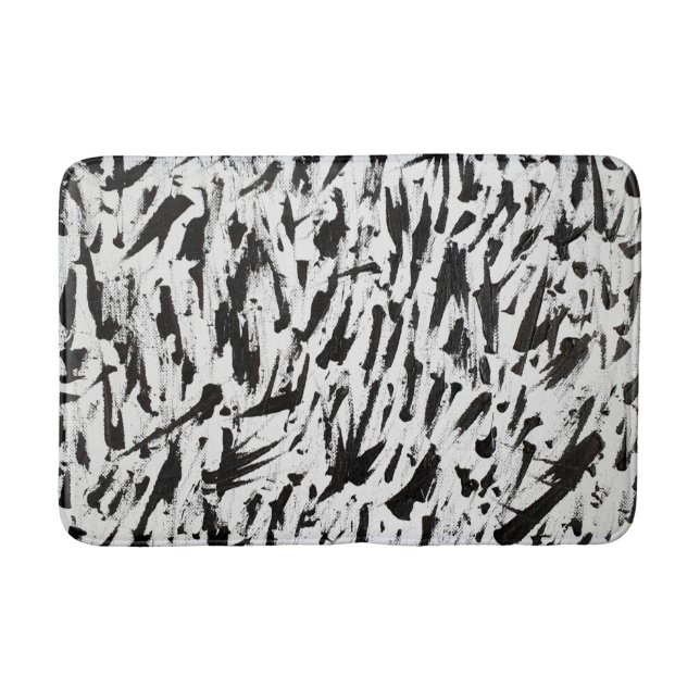 Black and White Abstract Brushstrokes Art Bath Mat (Front)