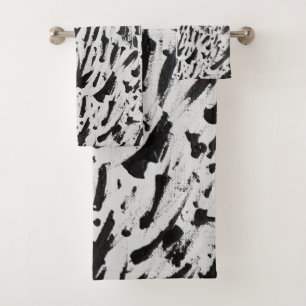 Black and White Abstract Brushstrokes Art Bath Towel Set