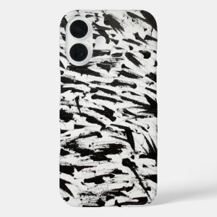 Black and White Abstract Brushstrokes Art iPhone 16 Case