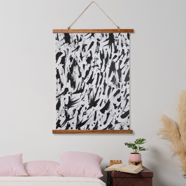 Black and White Abstract Brushstrokes Art Hanging Tapestry (Bedroom)