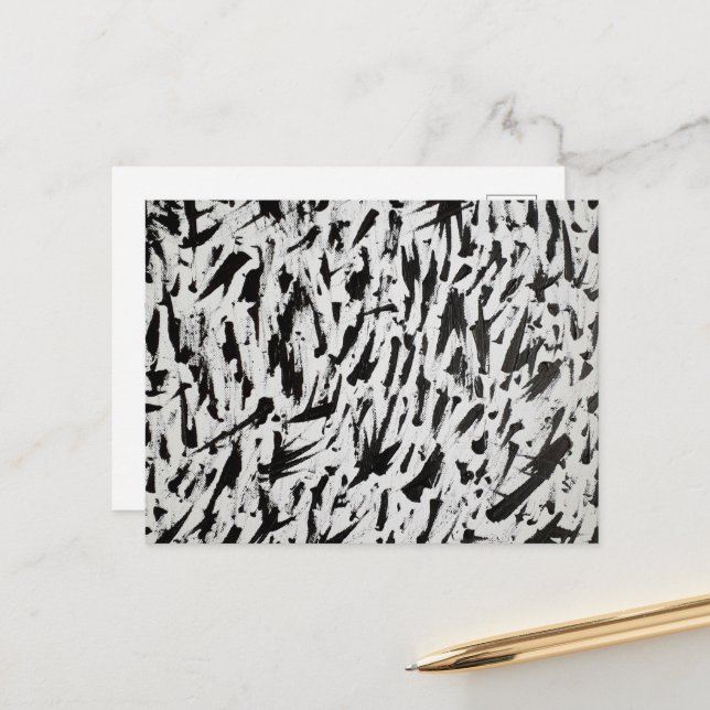 Black and White Abstract Brushstrokes Art Postcard (Front/Back In Situ)