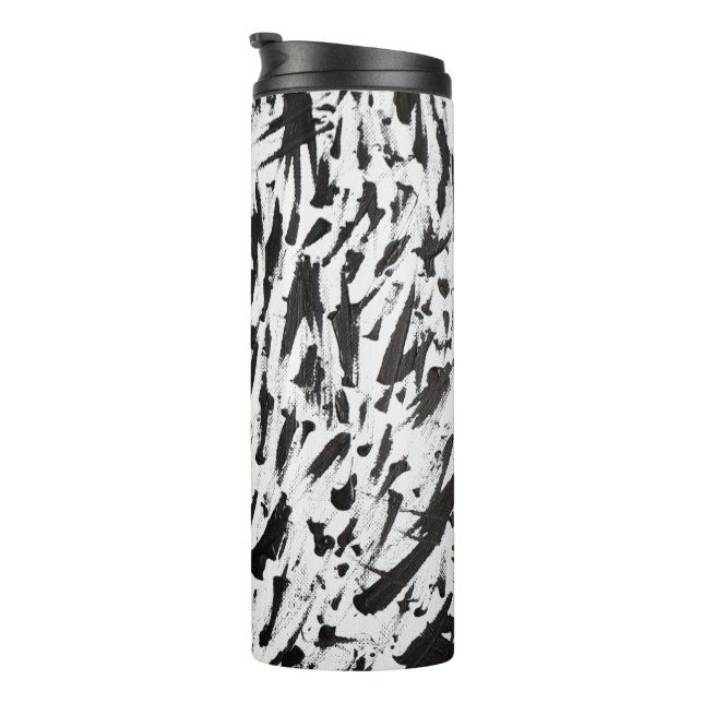Black and White Abstract Brushstrokes Art Thermal Tumbler (Rotated Right)