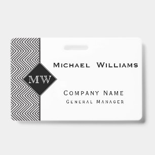 Black and White Abstract Chevron Pattern Monogram ID Badge