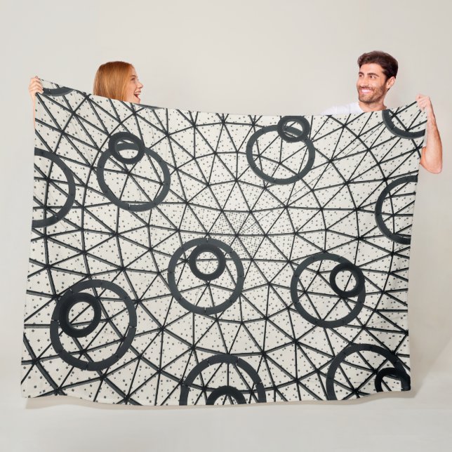 Black and White Abstract Circles Fleece Blanket (In Situ)