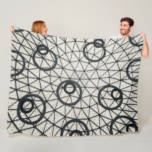 Black and White Abstract Circles Pattern Fleece Blanket
