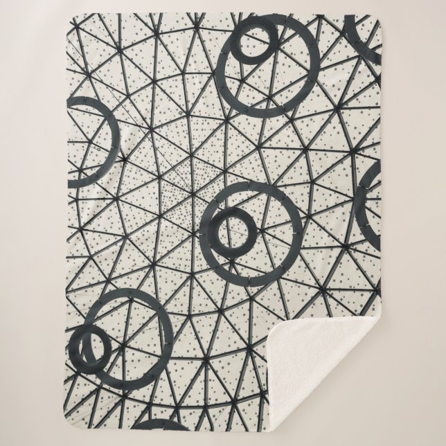 Black and White Abstract Circles Sherpa Blanket (Front)