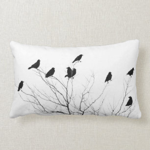 Black And White Abstract Crows Lumbar Cushion
