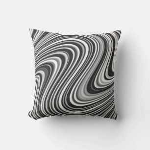 Black and White Abstract Curvy Shapes Cushion