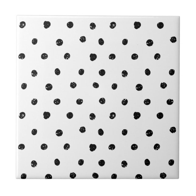 Black and White Abstract Dots Pattern Ceramic Tile (Front)