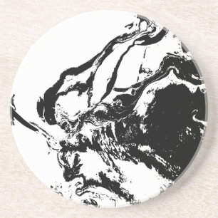 Black and White Abstract Faces Incidental Art Coaster