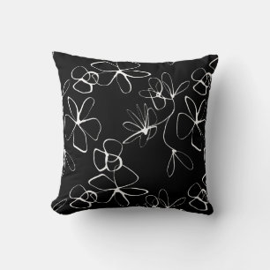 Black and White Abstract Floral Cushion