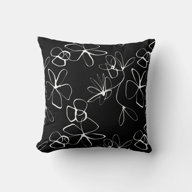 Black and White Abstract Floral  Cushion (Front)