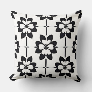 Black and White Abstract Floral Pattern Cushion