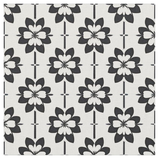 Black and White Abstract Floral Pattern Fabric (Close Up)