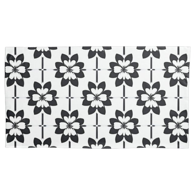 Black and White Abstract Floral Pattern Pillowcase (Front)