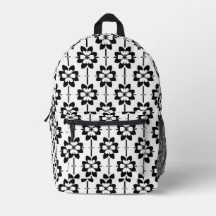 Black and White Abstract Floral Pattern Printed Backpack