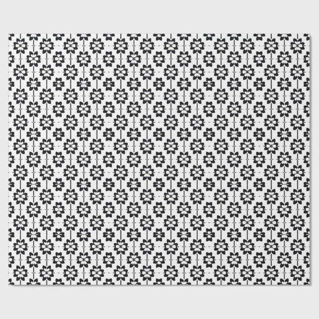 Black and White Abstract Floral Pattern Wrapping Paper (Flat)