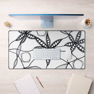 Black and white abstract flower design desk mat