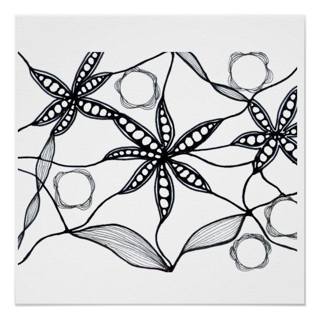 Black and white abstract flower design poster (Front)