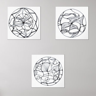 Black and white abstract flower designs