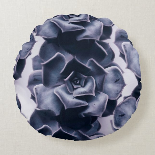 BLACK AND WHITE ABSTRACT FLOWERS PAINTING ROUND CUSHION (Front)