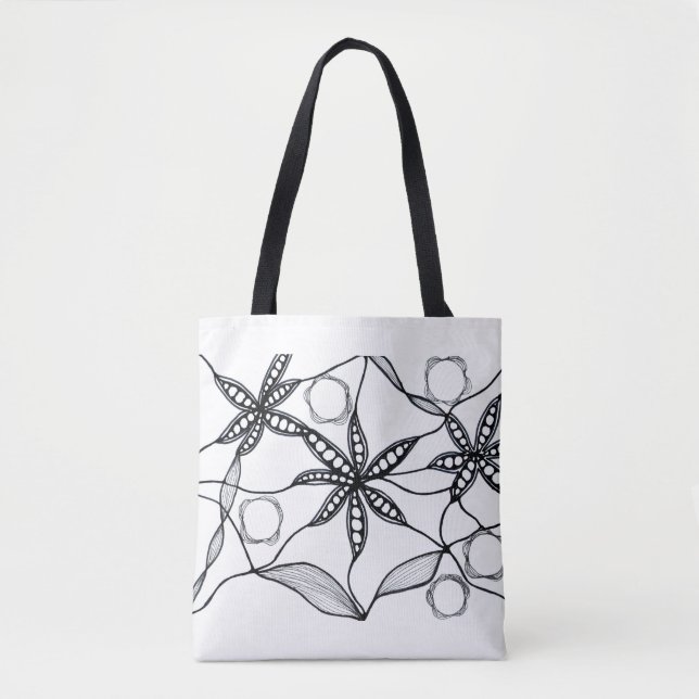 Black and white abstract flowers tote bag (Front)