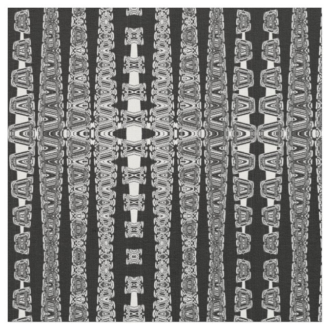 black and white abstract fractal geometric pattern fabric (Close Up)
