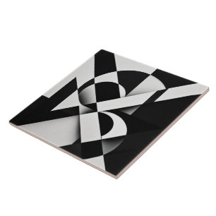 Black and white abstract geometric illusion ceramic tile