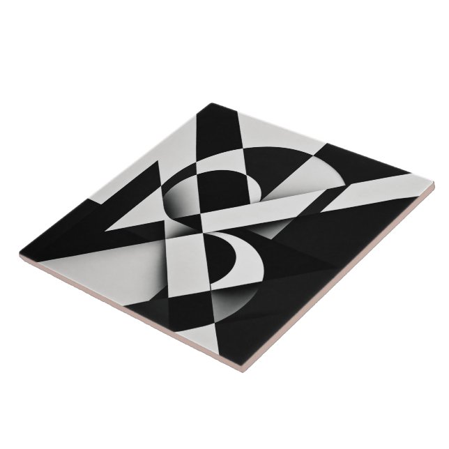Black and white abstract geometric illusion ceramic tile (Side)