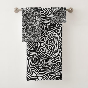 Black and white abstract geometric modern pattern bath towel set