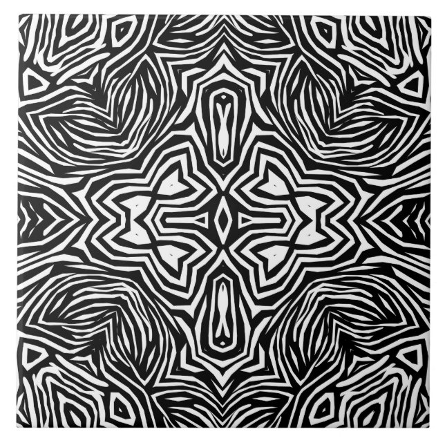 Black and white abstract geometric modern pattern  ceramic tile (Front)
