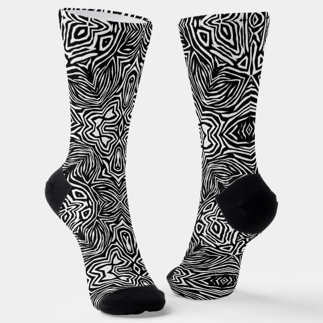 Black and white abstract geometric modern pattern  socks (Angled)