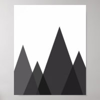 Black and white abstract geometric mountains art