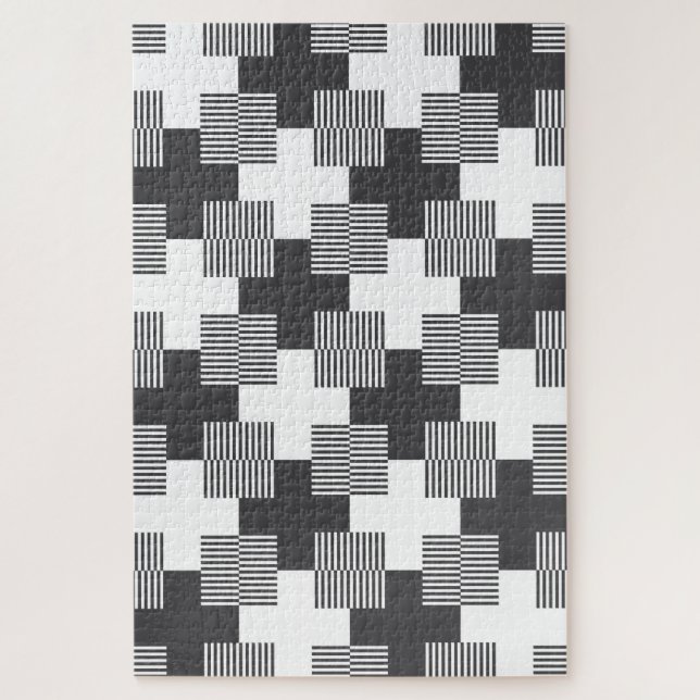 Black and White Abstract Geometric Pattern Jigsaw Puzzle (Vertical)