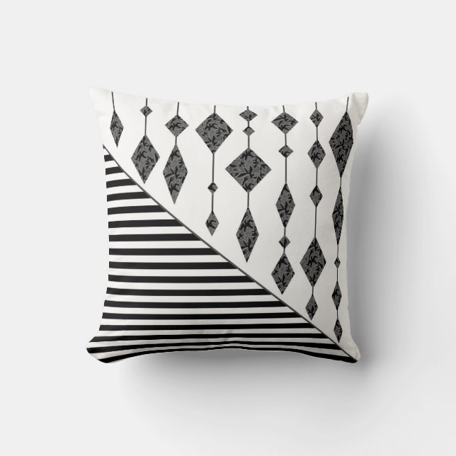 Black and white, abstract, geometric, simple, Scan Cushion (Front)