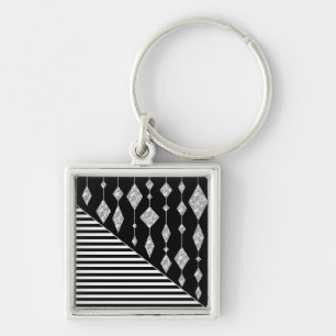 Black and white, abstract, geometric, simple, Scan Key Ring