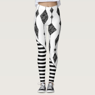 Black and white, abstract, geometric, simple, Scan Leggings