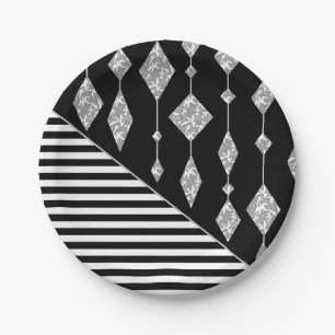 Black and white, abstract, geometric, simple, Scan Paper Plate