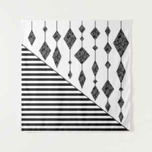Black and white, abstract, geometric, simple, Scan Tapestry