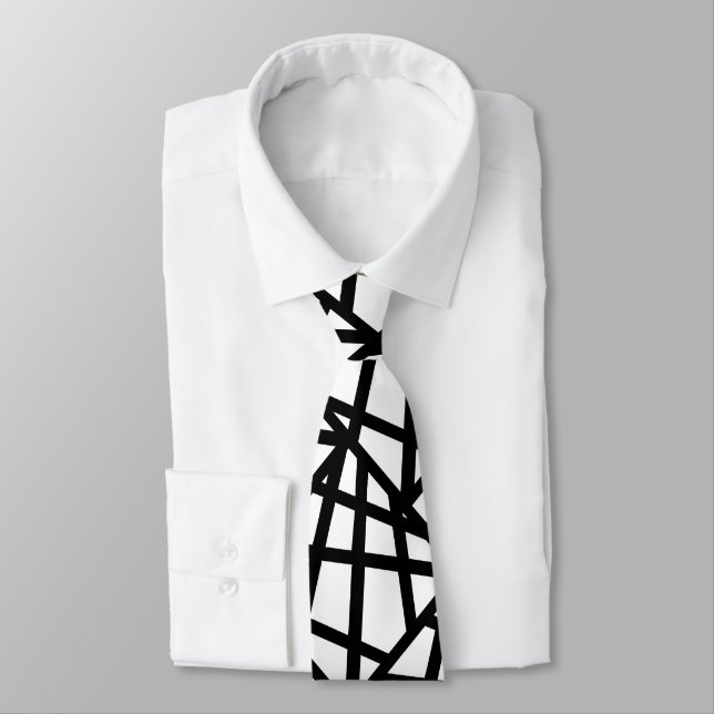 Black and White Abstract Geometric Tie (Tied)
