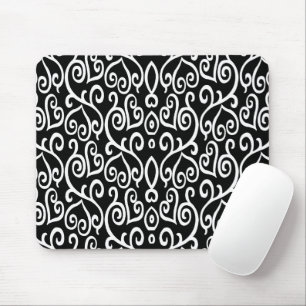 Black and White Abstract Heart Pattern Mouse Pad