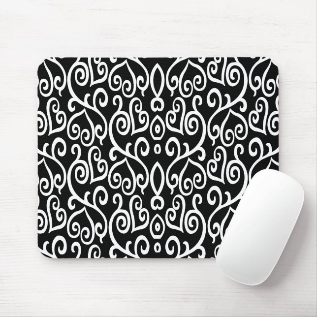 Black and White Abstract Heart Pattern Mouse Pad (With Mouse)