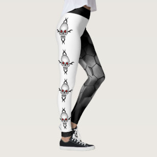 Black and White Abstract Honeycomb Skulls Leggings